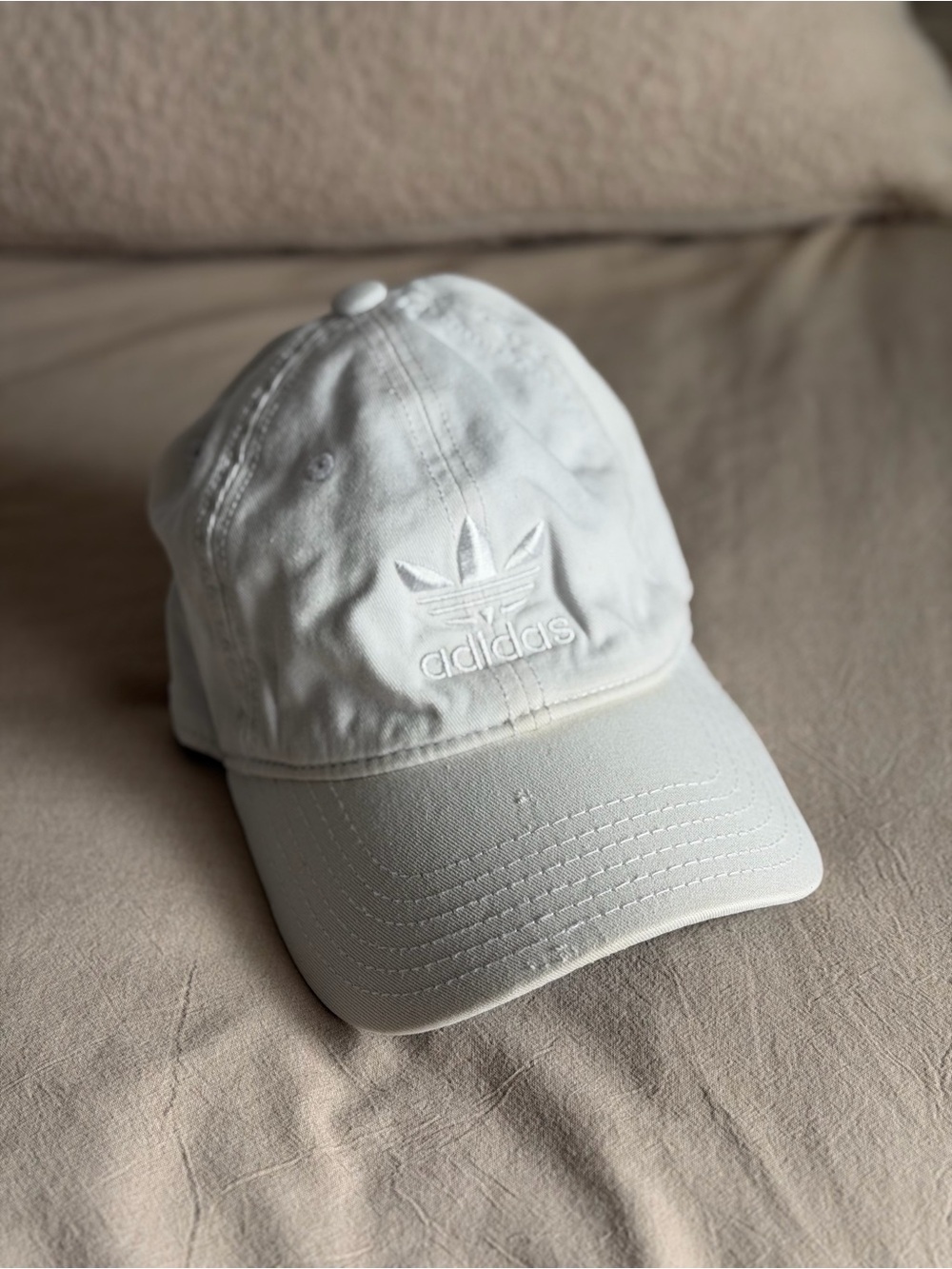adidas White Embroidered Trefoil Cap